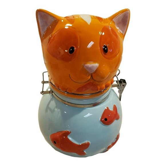 Boston Warehouse Hand-painted Fishbowl Cat Hinged Jar - Picture 1 of 6
